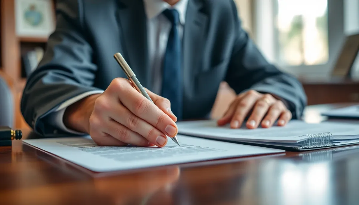 Gros plan sur des mains signant des documents officiels lors de la création d'une association