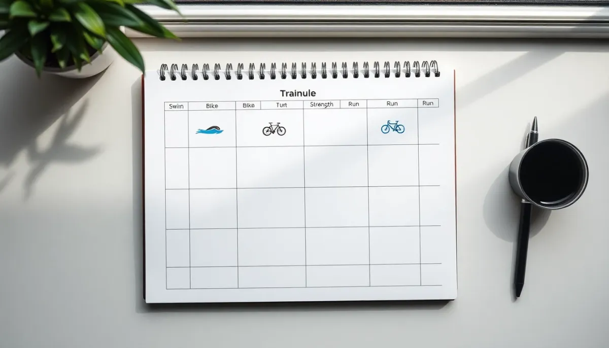 Planning hebdomadaire d'entraînement triathlon avec répartition des séances