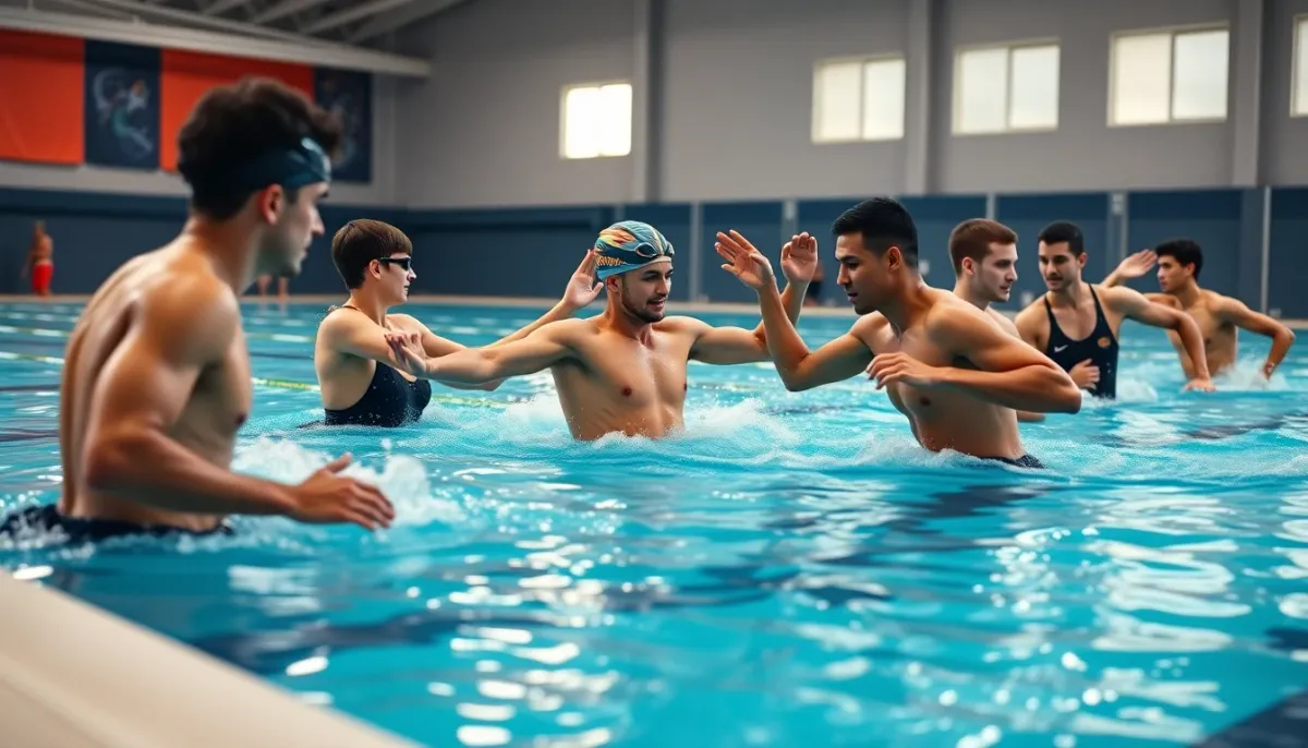 Séance d'entraînement collectif en club de triathlon montrant la motivation et l'énergie du groupe