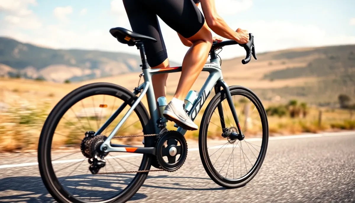 Cycliste en action pendant la portion vélo d'un triathlon sur route